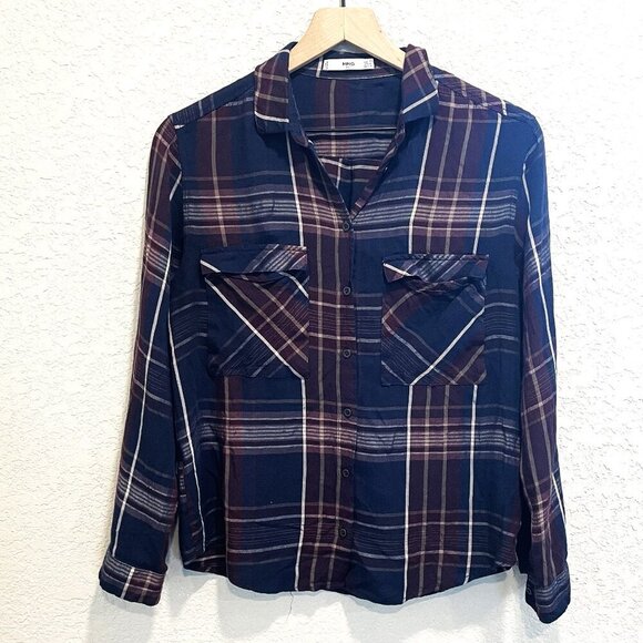 MANGO MNG Suit Plaid Button Down Blouse Small - Picture 1 of 5